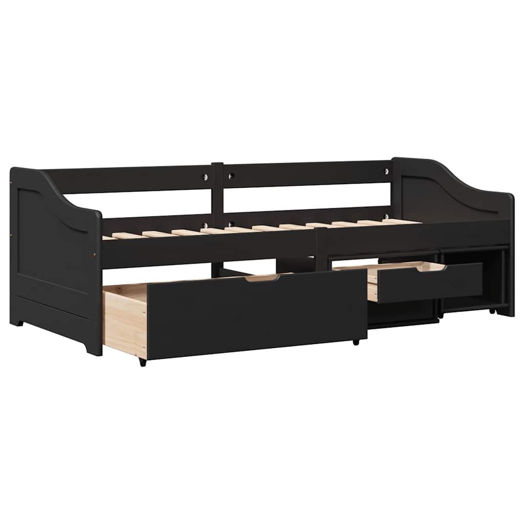 Day Bed with 3 Drawers without Mattress IRUN Black 90x200 cm