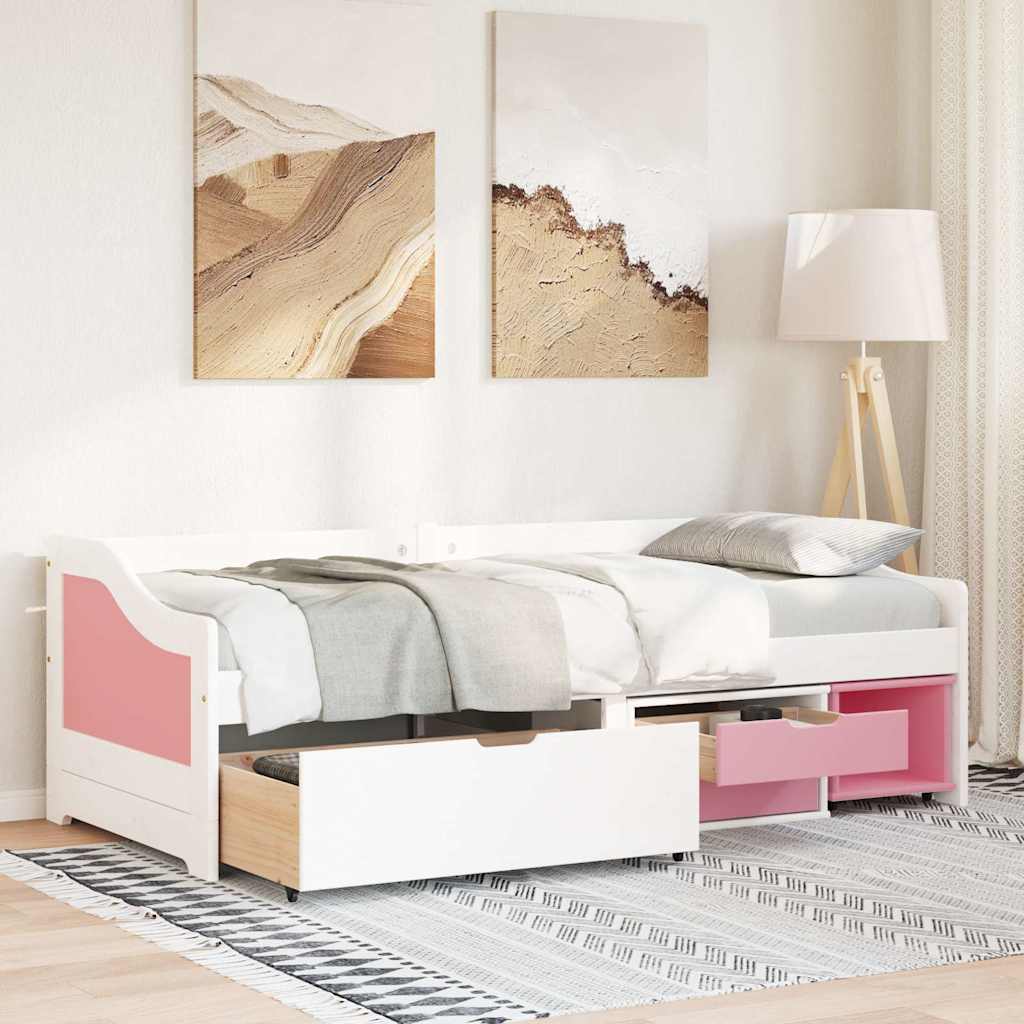 Day Bed with 3 Drawers without Mattress IRUN White&Pink 90x200 cm