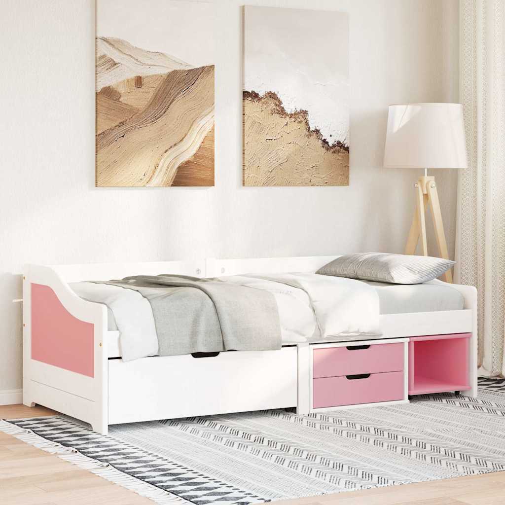Day Bed with 3 Drawers without Mattress IRUN White&Pink 90x200 cm