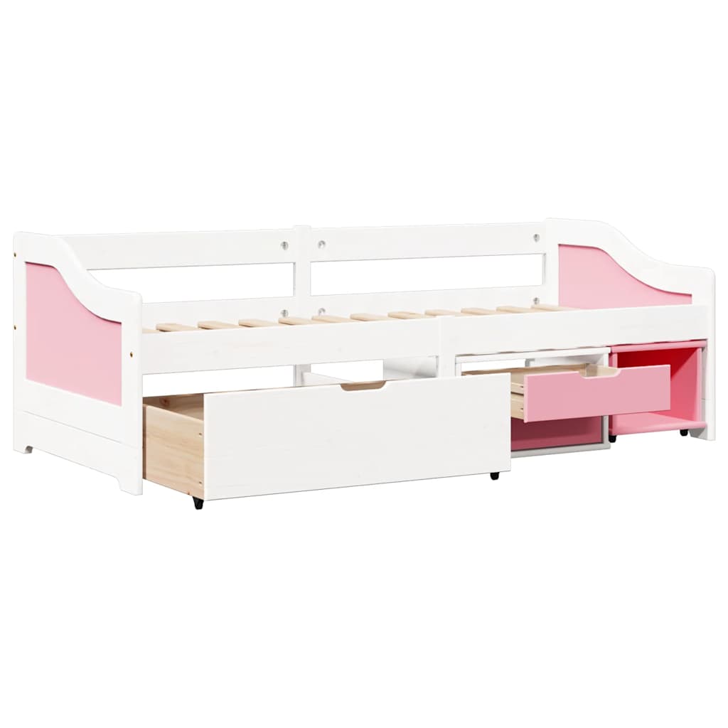 Day Bed with 3 Drawers without Mattress IRUN White&Pink 90x200 cm