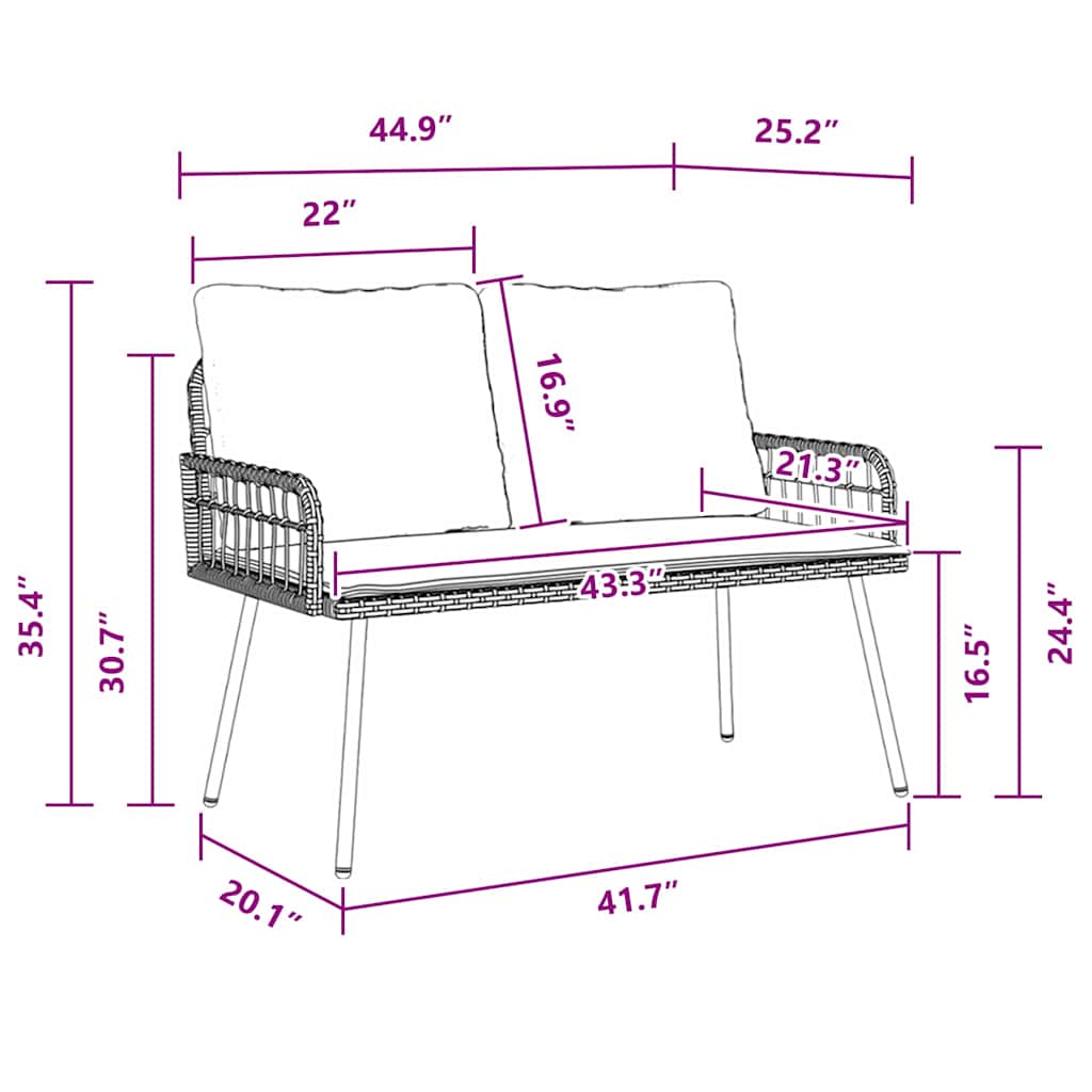 Garden Bench with Cushion Brown 114 x 64 x 78cm Metal