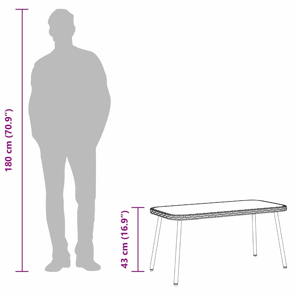 Coffee Table Black 90 x 45 x 43 cm Poly Rattan and glass