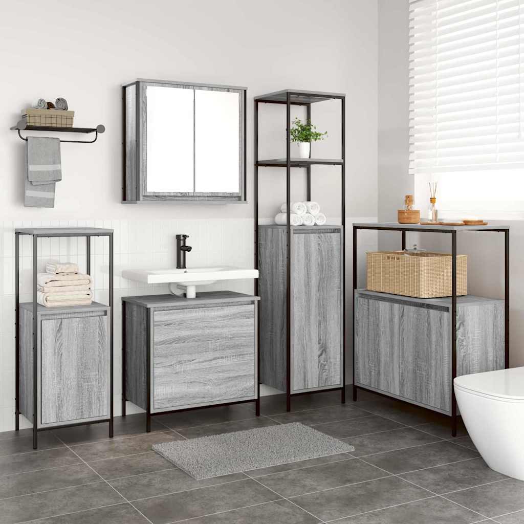 Bathroom Furniture Set with Shelf 5 pcs Grey 76.5 x 35 x 95 cm