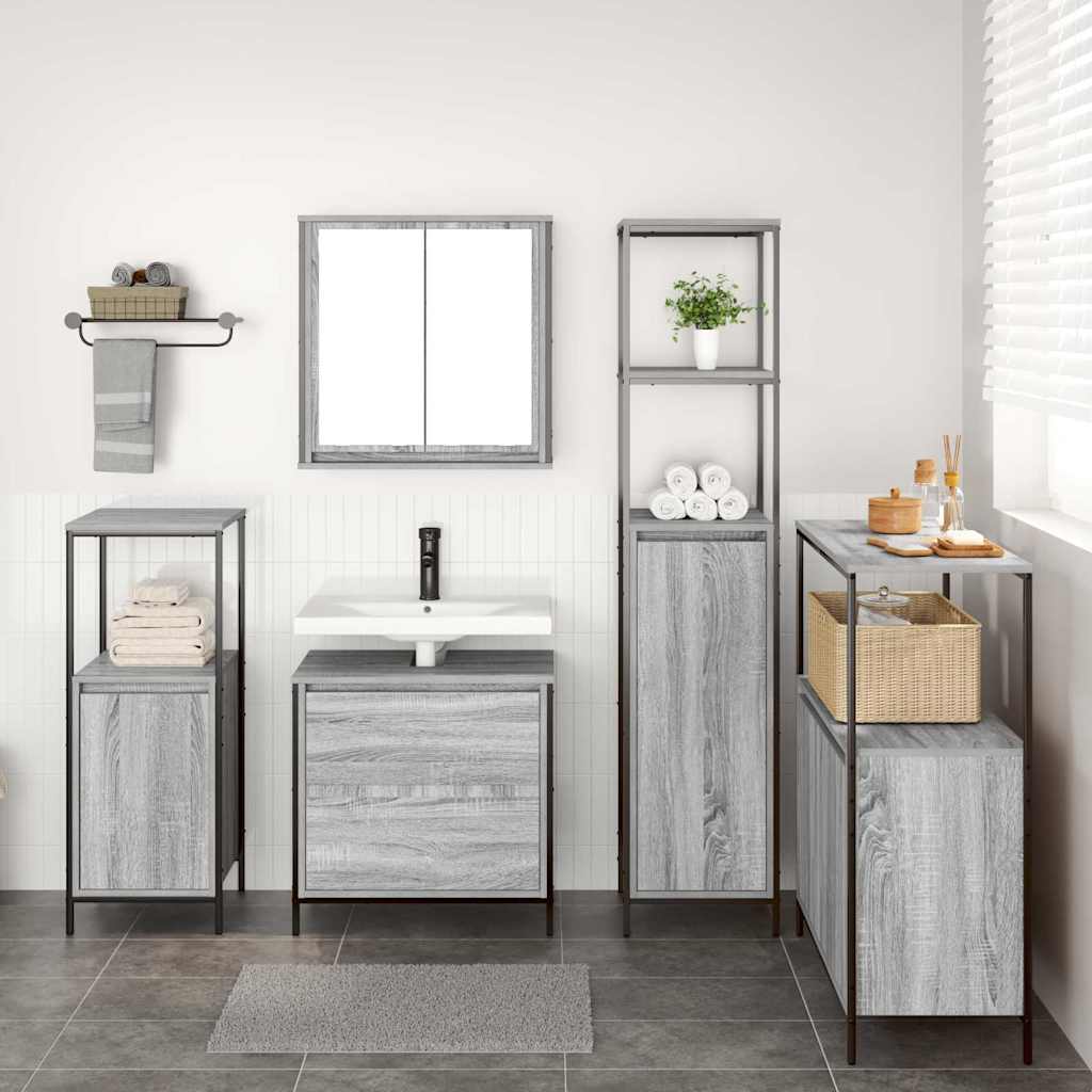 Bathroom Furniture Set with Shelf 5 pcs Grey 76.5 x 35 x 95 cm