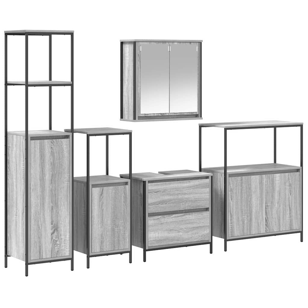 Bathroom Furniture Set with Shelf 5 pcs Grey 76.5 x 35 x 95 cm