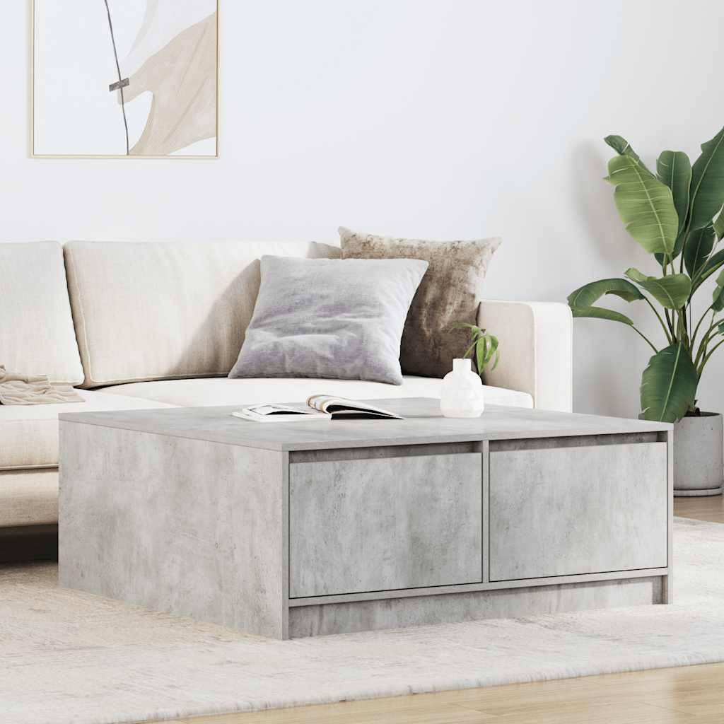 Coffee Table with Drawers Concrete Grey 100x100x40 cm
