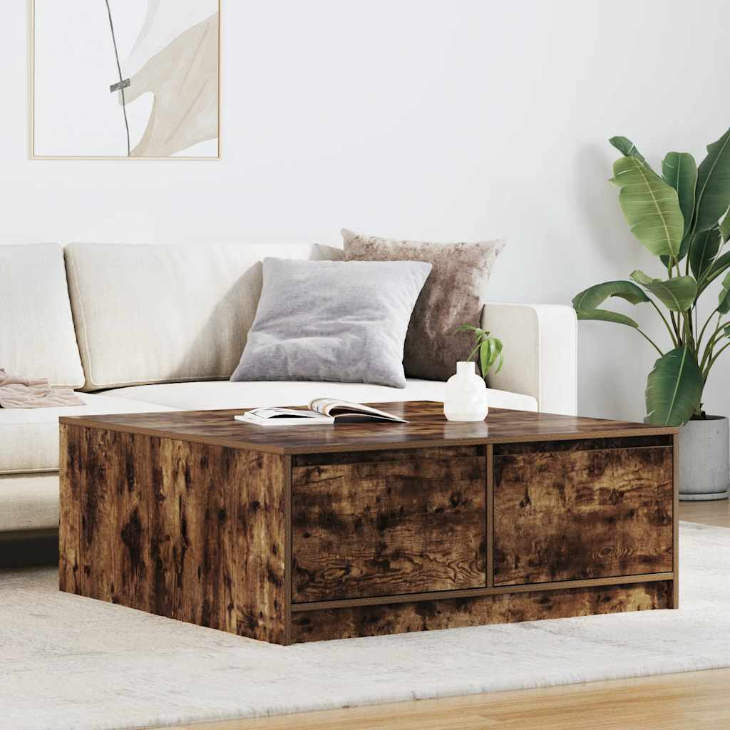 Coffee Table with Drawers Smoked Oak 100x100x40 cm