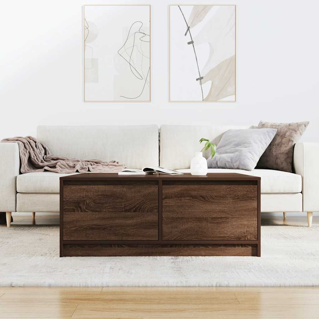 Coffee Table with Drawers Brown Oak 100x100x40 cm
