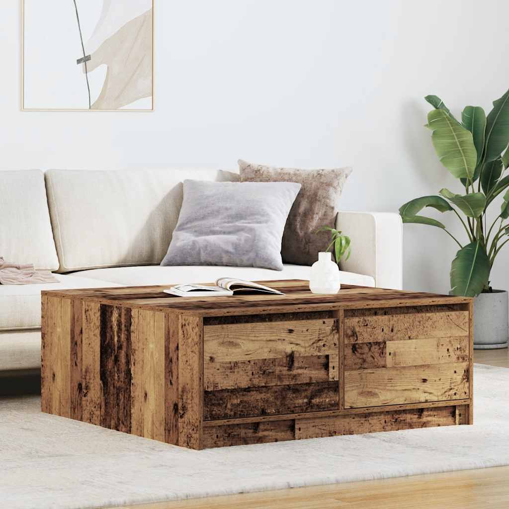 Coffee Table with Drawers Old Wood 100x100x40 cm