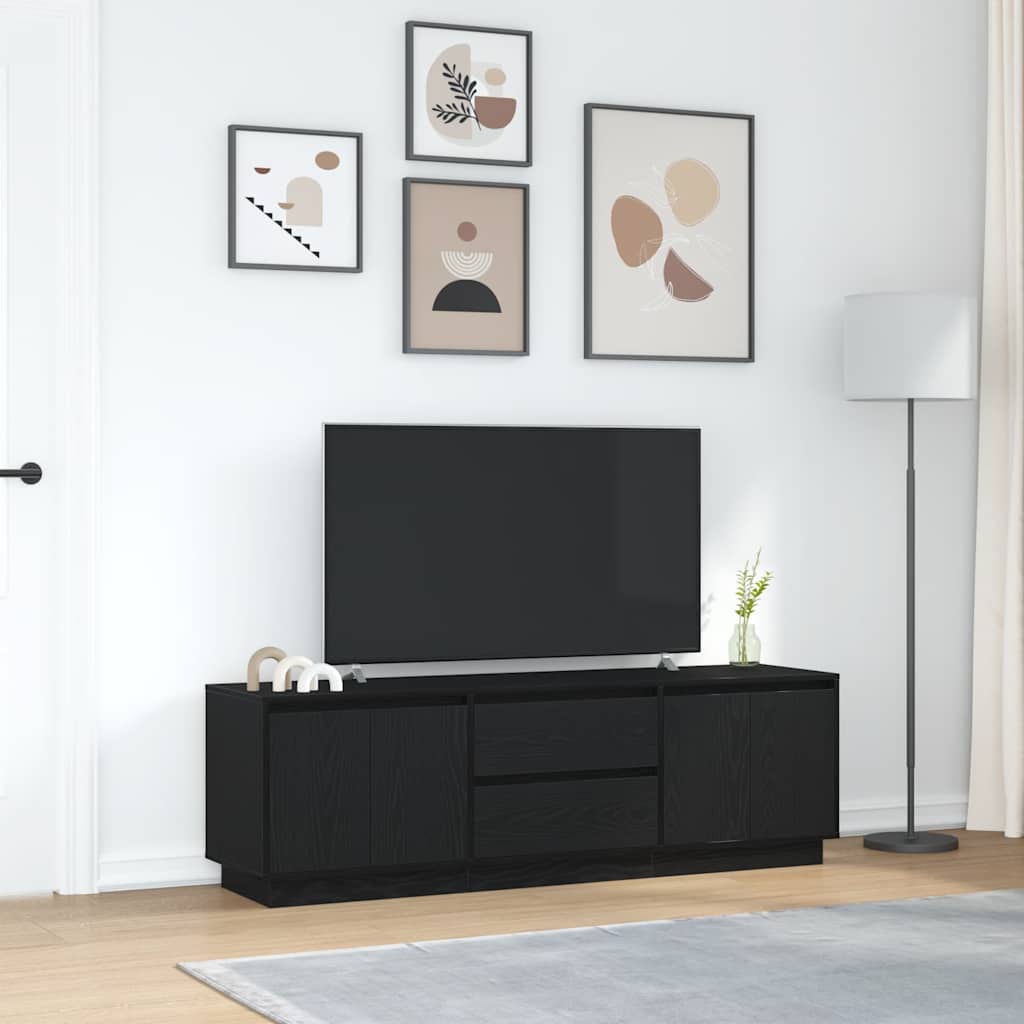 TV Cabinet with LED Lights Black Oak 160.5x41x50 cm