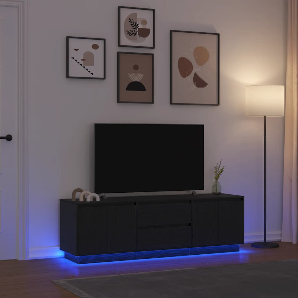 TV Cabinet with LED Lights Black Oak 160.5x41x50 cm