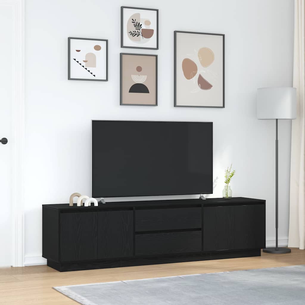TV Cabinet with LED Lights Black Oak 193.5x41x50 cm