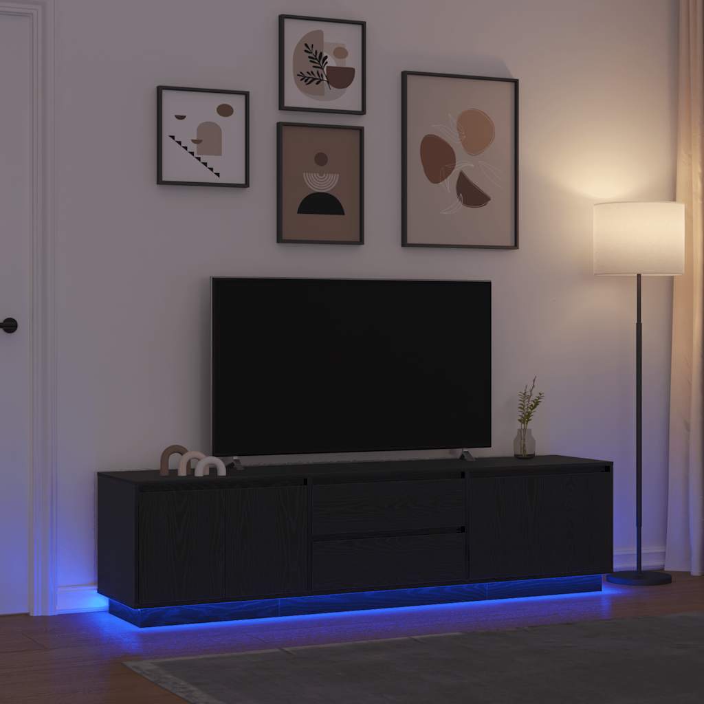 TV Cabinet with LED Lights Black Oak 193.5x41x50 cm