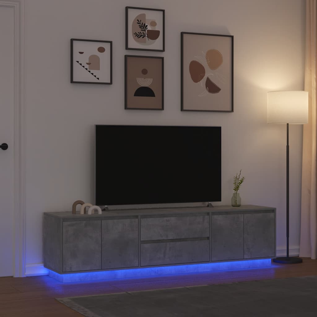 TV Cabinet with LED Lights Concrete Grey 193.5x41x50 cm