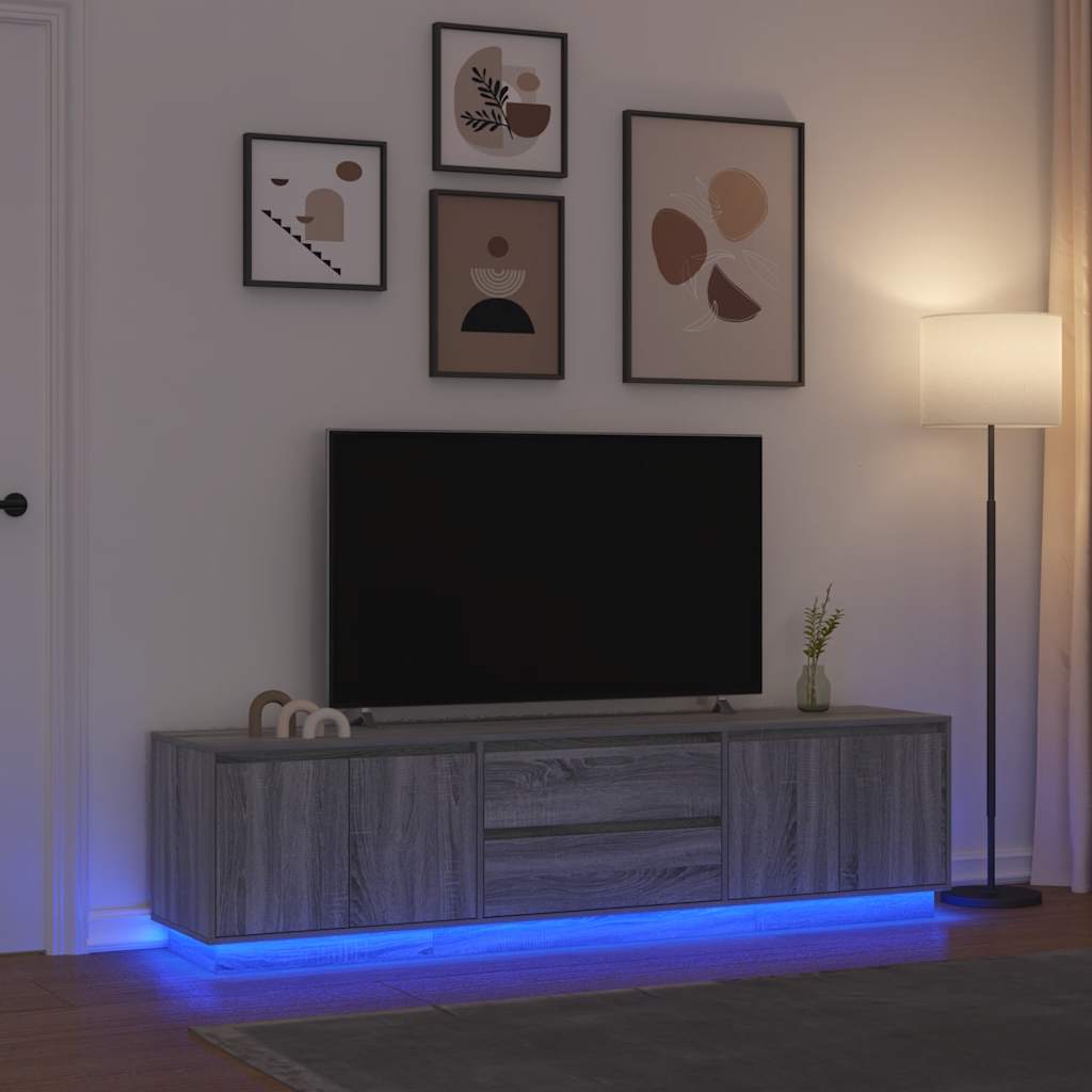 TV Cabinet with LED Lights Grey Sonoma 193.5x41x50 cm