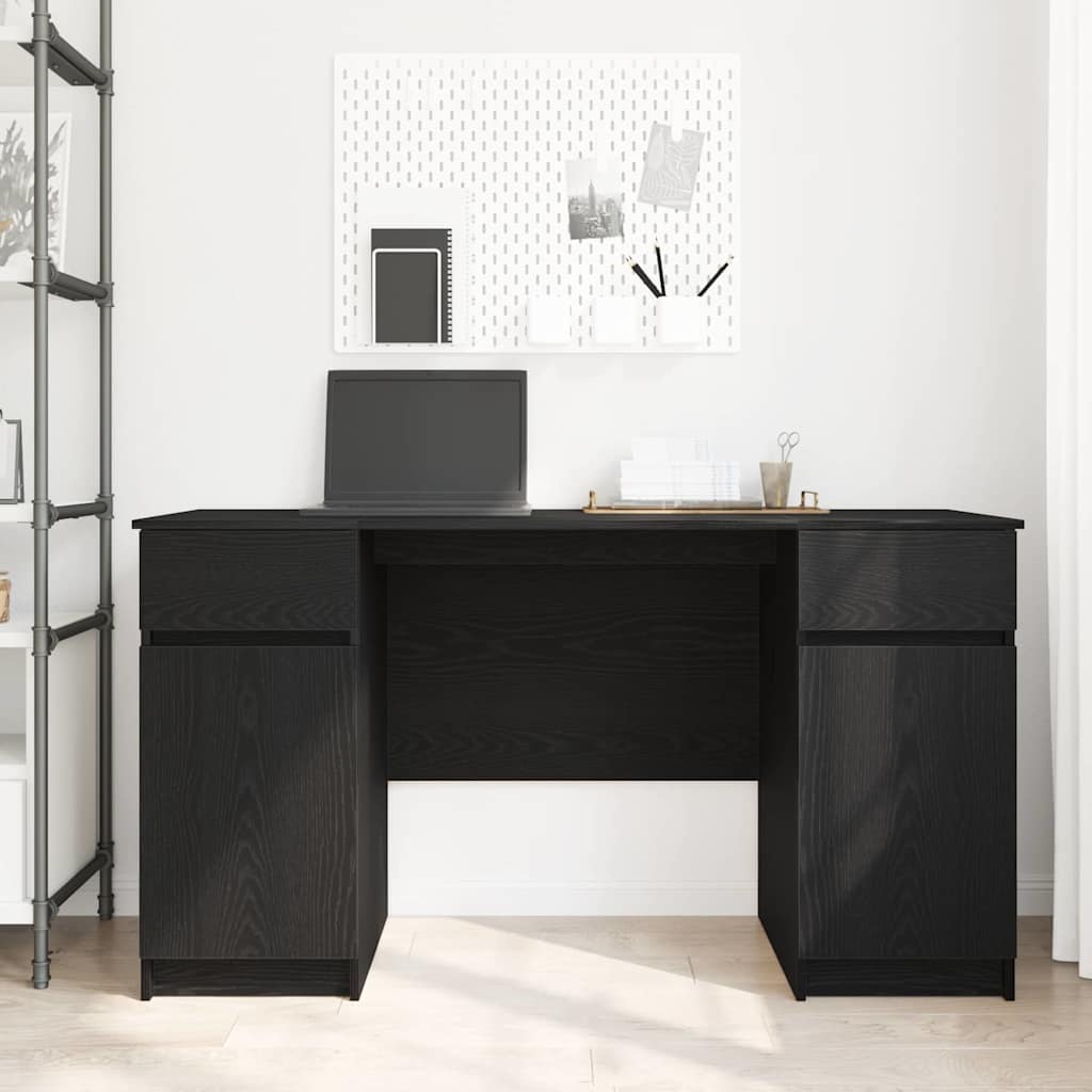 Desk with Drawer Black oak 140 x 49 x 76 cm Engineered wood