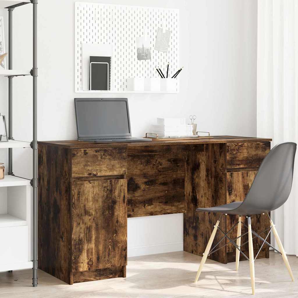 Desk with Drawer Smoked oak 140 x 49 x 76 cm Engineered wood