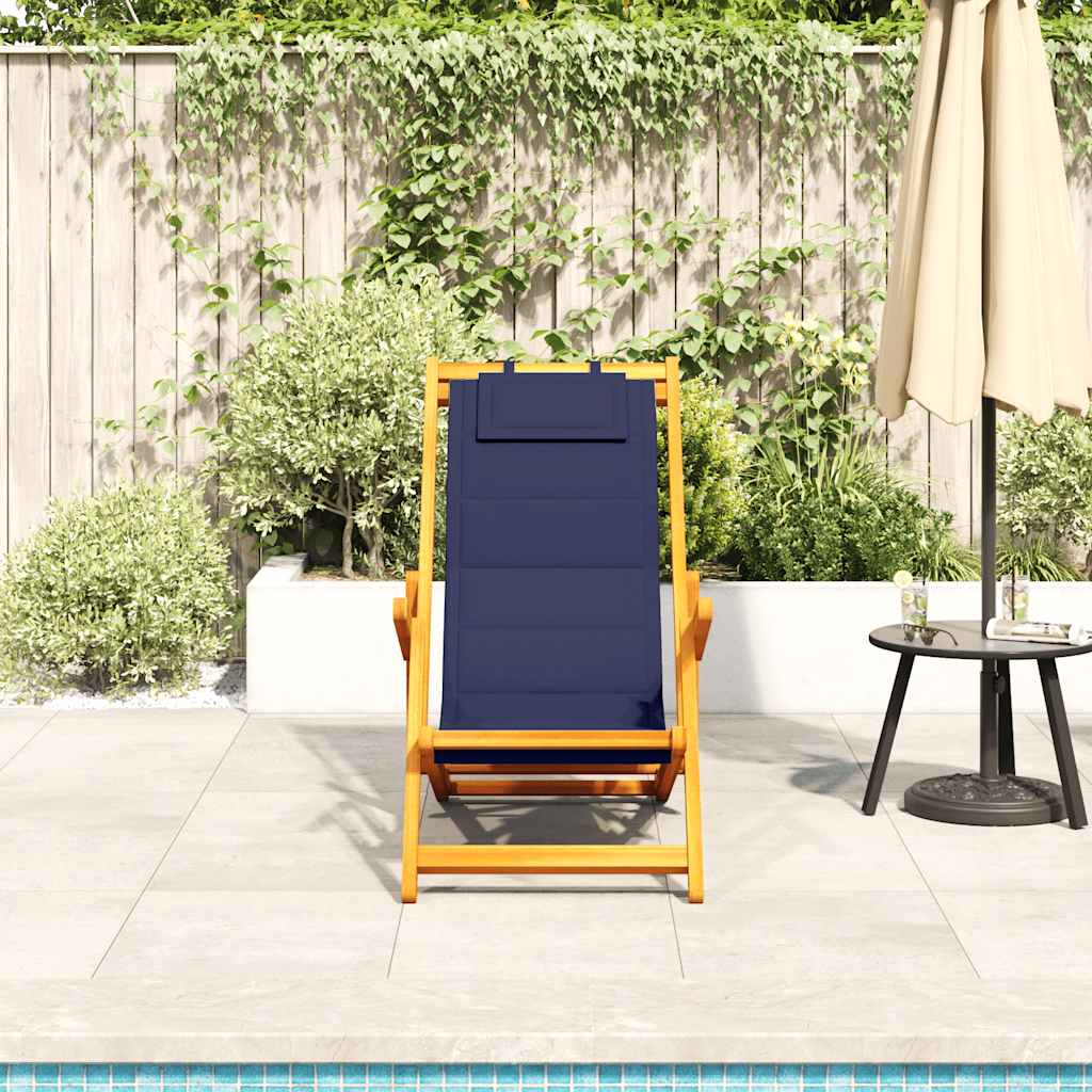Folding Beach Chair with Armrests Blue Acacia Wood & Textilene