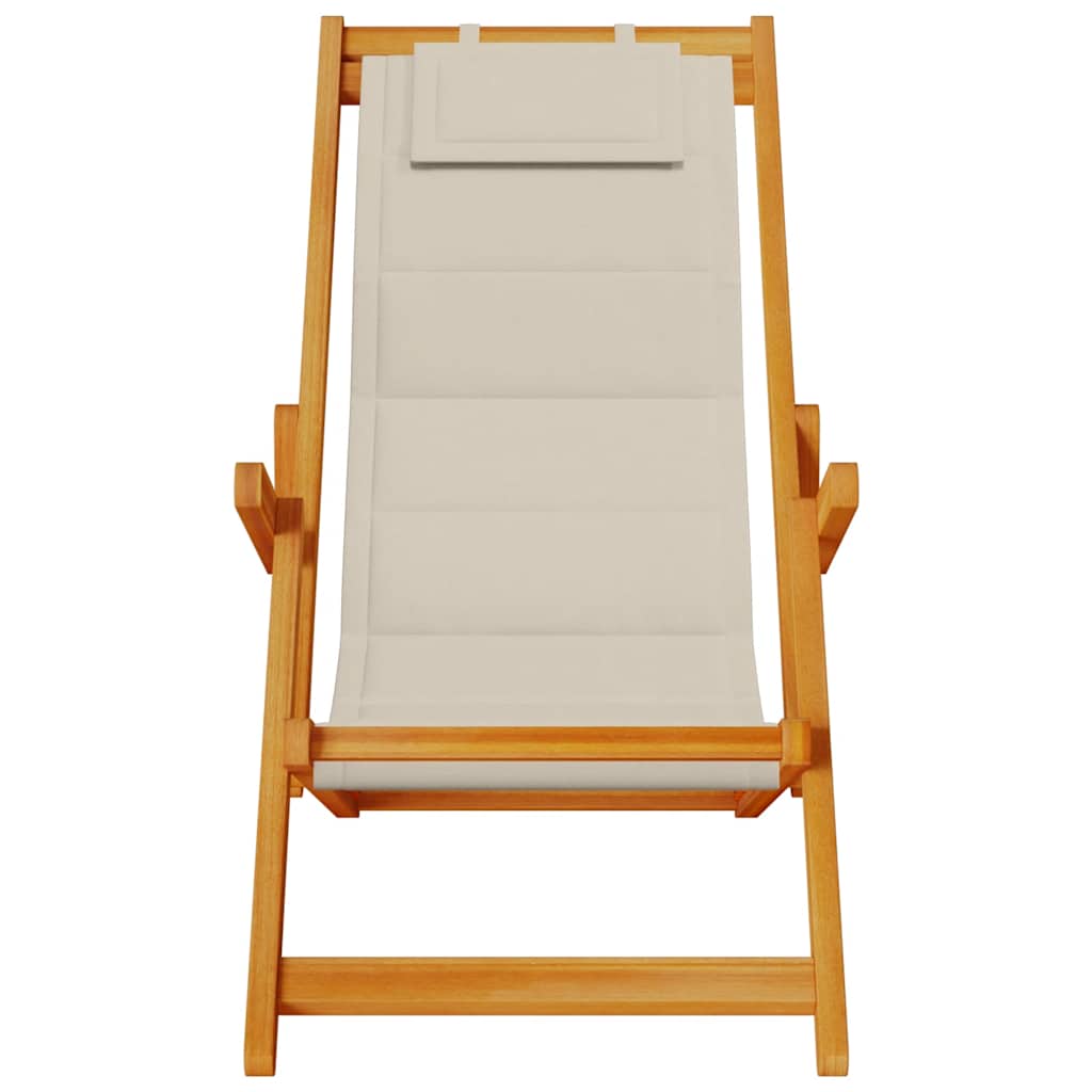 Folding Beach Chair with Armrests Taupe Acacia Wood & Textilene