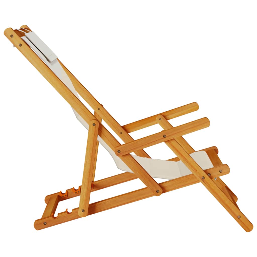 Folding Beach Chair with Armrests Taupe Acacia Wood & Textilene