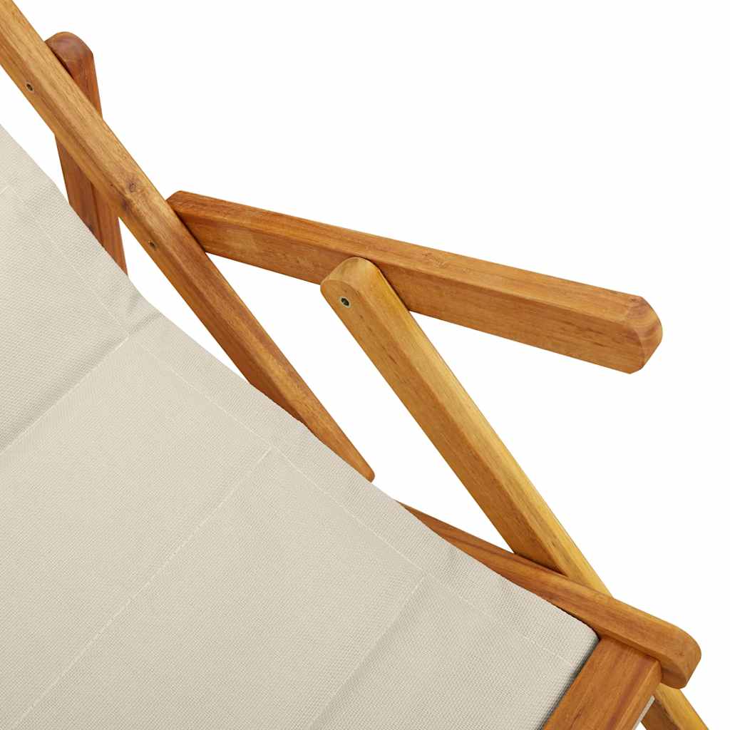 Folding Beach Chair with Armrests Taupe Acacia Wood & Textilene