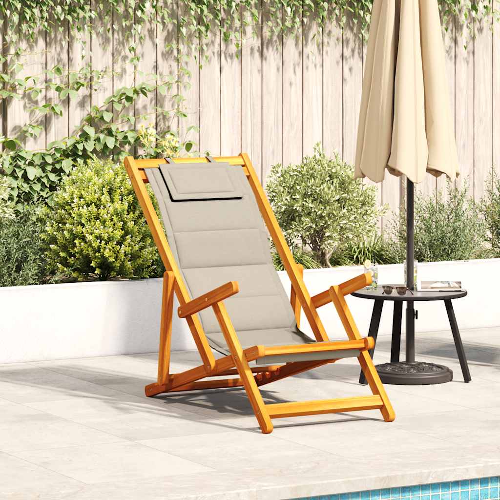 Folding Beach Chair with Armrests Taupe Acacia Wood & Textilene