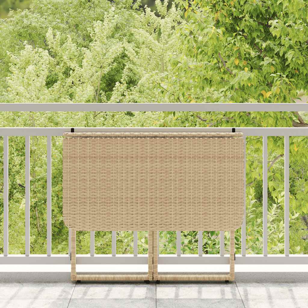Folding Garden Table Beige 90x51x75 cm Poly Rattan