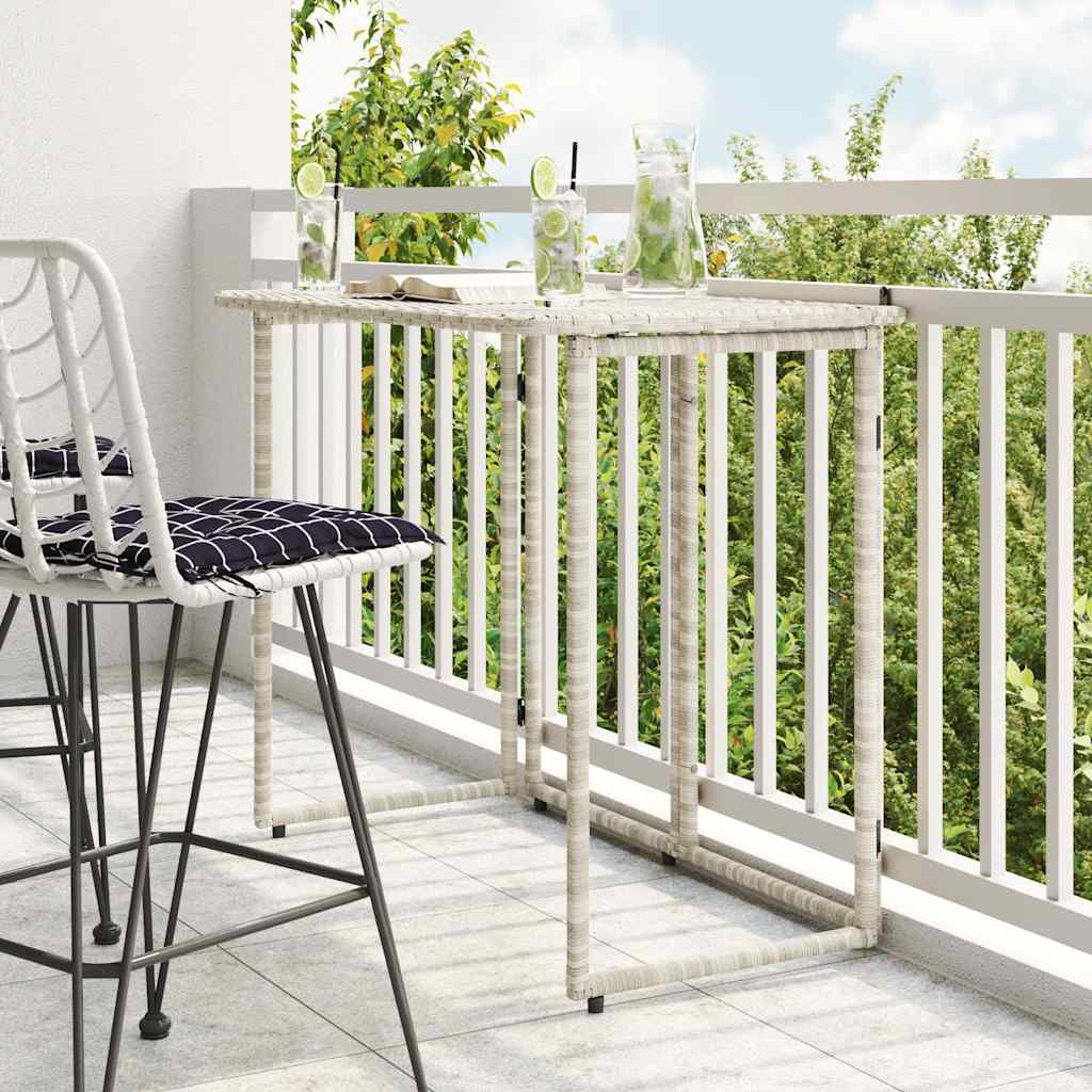Folding Garden Table Light Grey 90x51x75 cm Poly Rattan