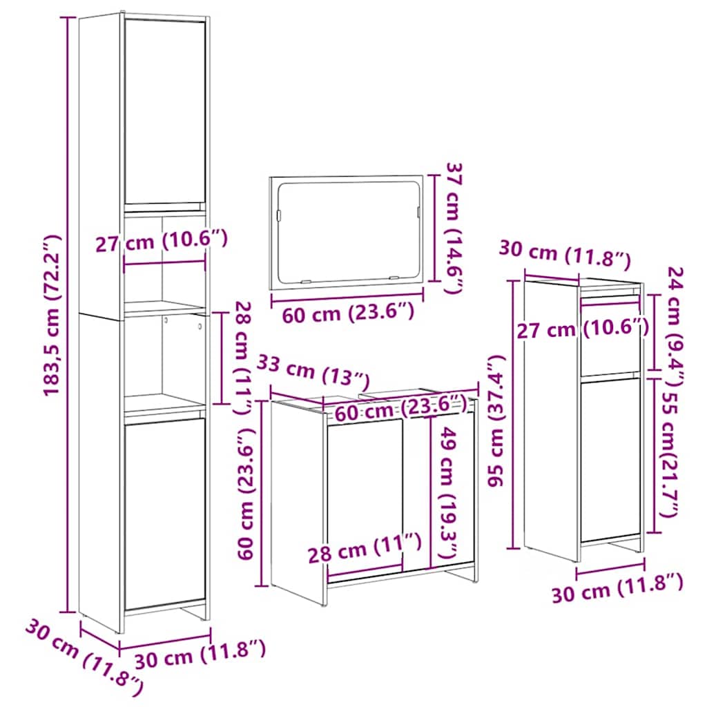 4 Piece Bathroom Furniture Set Artisan Oak Engineered Wood