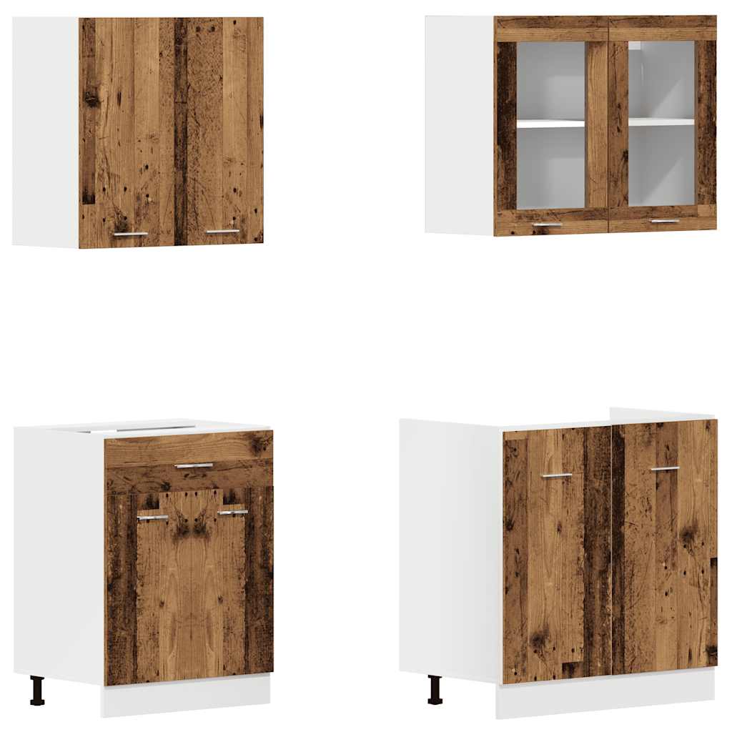 4 Piece Kitchen Cabinet Set Lyon Old Wood Engineered Wood
