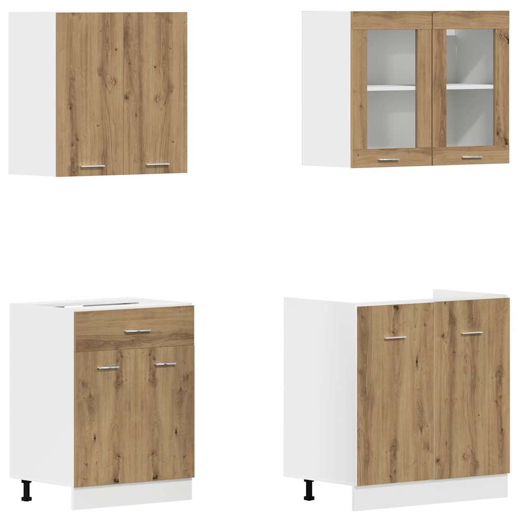 4 Piece Kitchen Cabinet Set Lyon Artisan Oak Engineered Wood