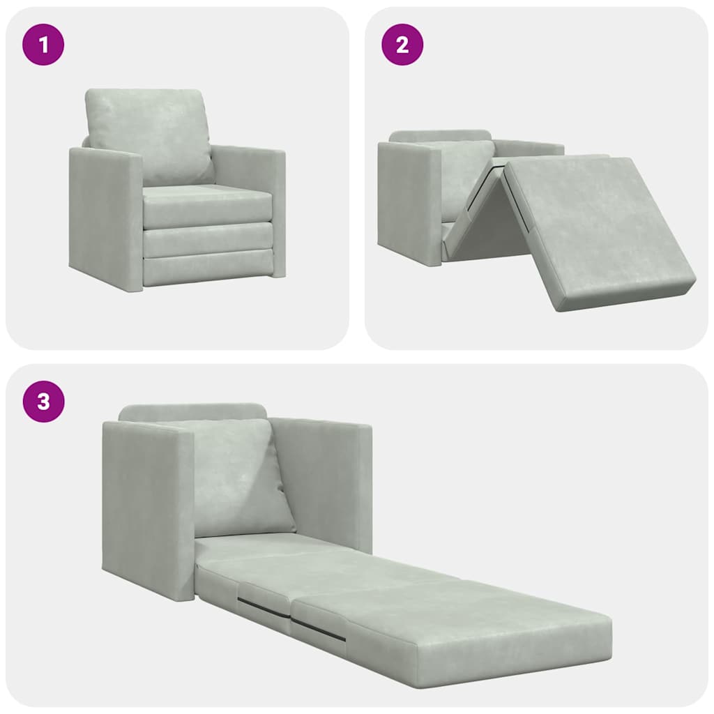 Floor Sofa Bed with Cushion Light grey 74 x 77 x 81 cm Velvet