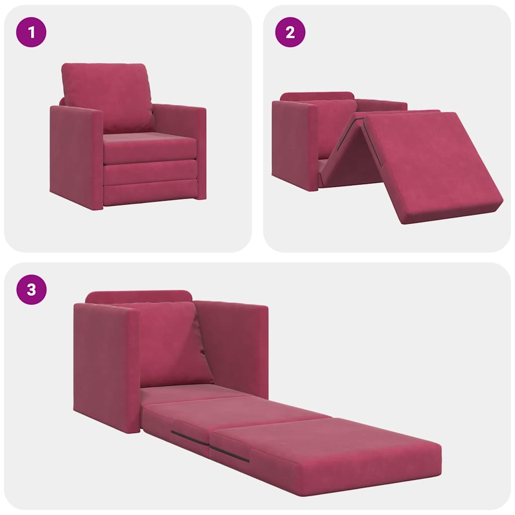 Floor Sofa Bed with Cushion Wine red 74 x 77 x 81 cm Velvet