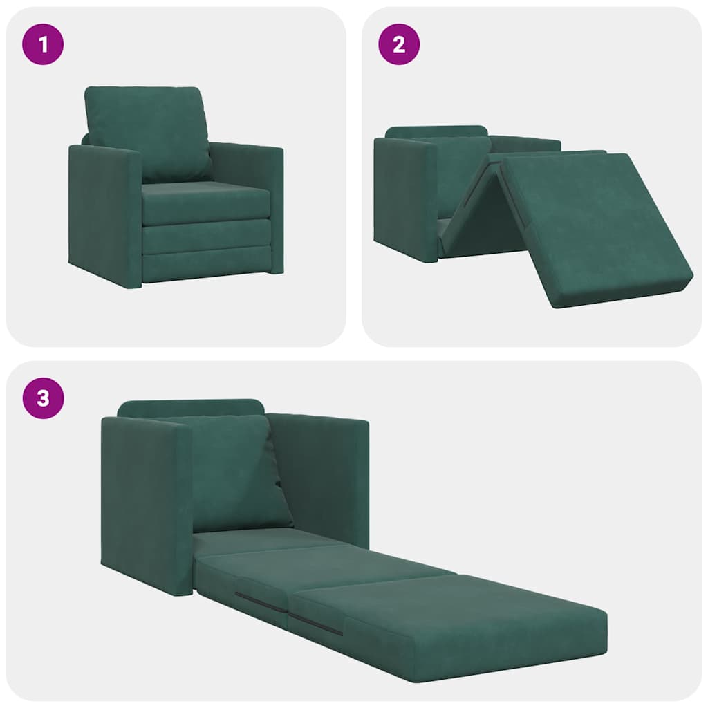 Floor Sofa Bed with Cushion Dark green 74 x 77 x 81 cm Velvet