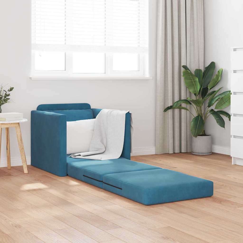 Floor Sofa Bed with Cushion Blue 74 x 77 x 81 cm Velvet