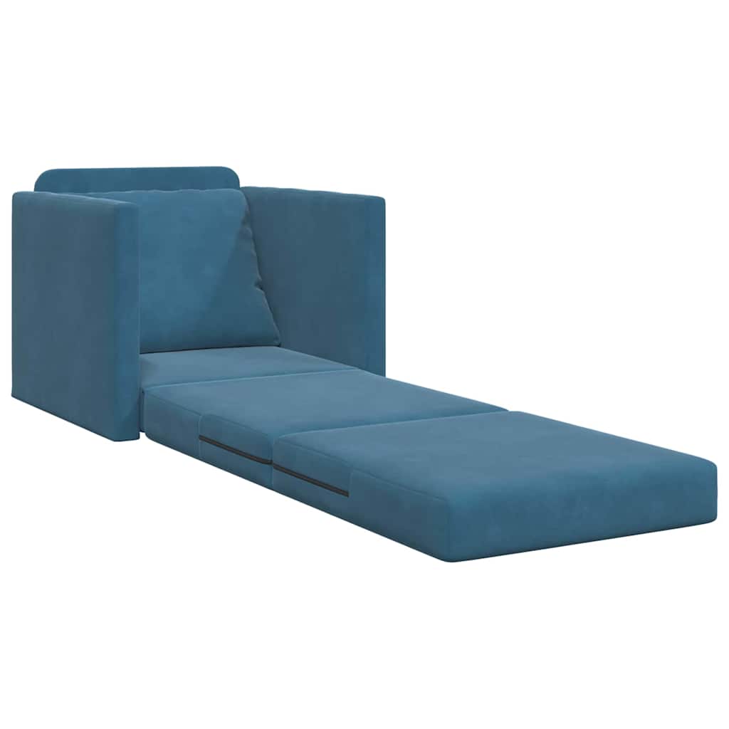 Floor Sofa Bed with Cushion Blue 74 x 77 x 81 cm Velvet