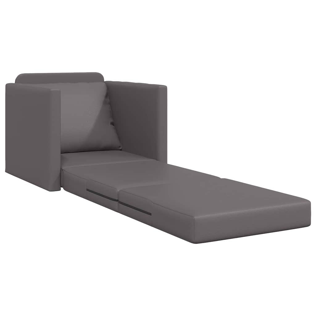Floor Sofa Bed with Cushion Grey 74 x 77 x 81 cm Faux leather