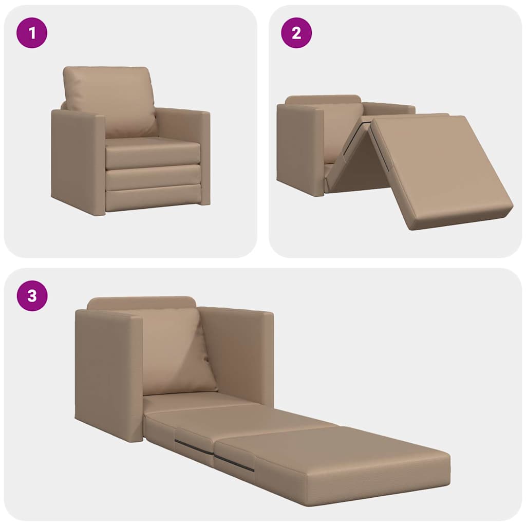 Floor Sofa Bed Cappuccino 74 x 77 x 81 cm Faux leather