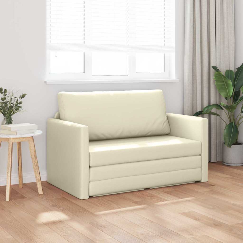 Sofa Bed Cream 124 x 71 x 78 cm Artificial Leather
