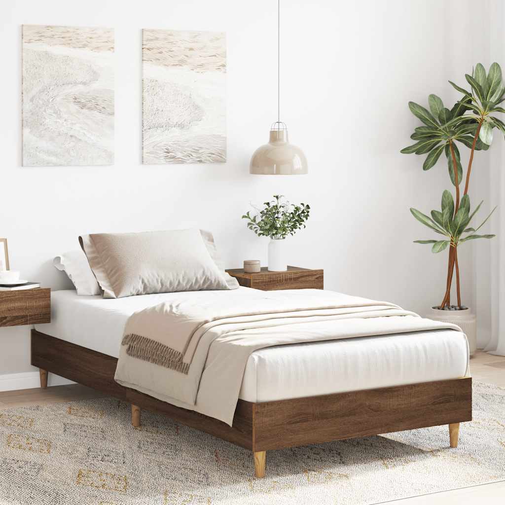 Bed Frame No Mattress Brown Oak 100x200 cm Engineered Wood