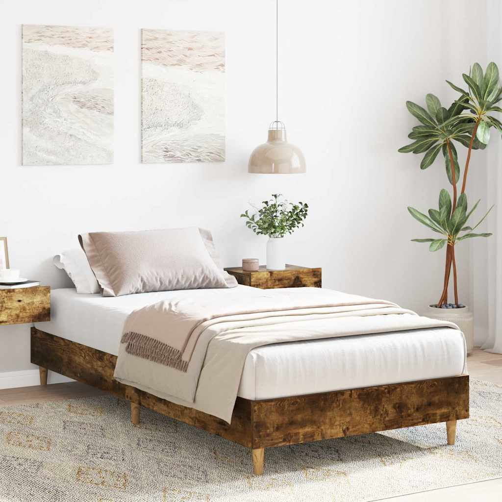 Bed Frame No Mattress Smoked Oak 90x200 cm Engineered Wood
