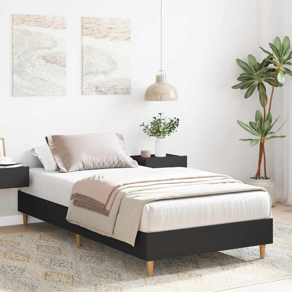 Bed Frame No Mattress Black 90x190 cm Single Engineered Wood