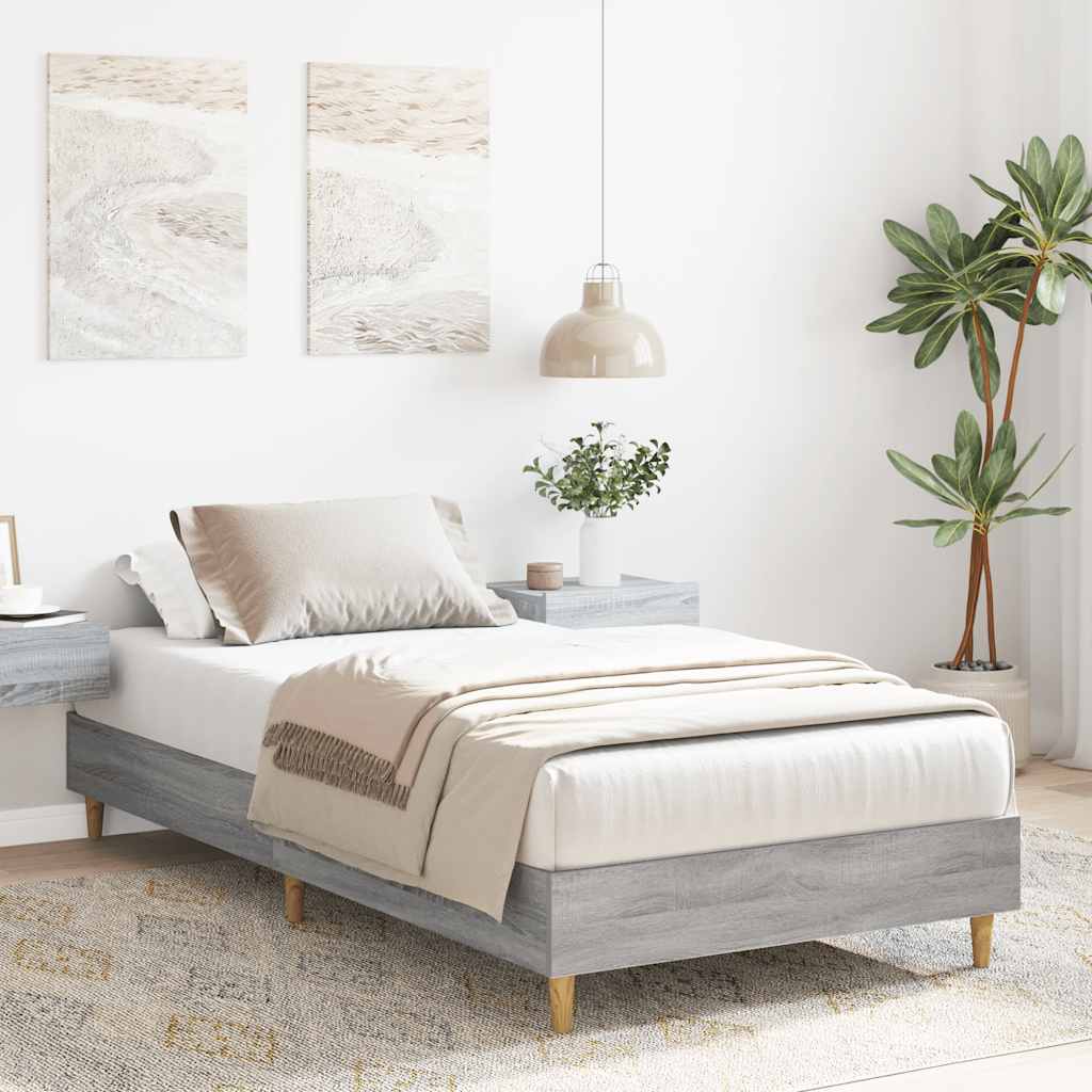 Bed Frame No Mattress Grey Sonoma 90x190 cm Single Engineered Wood