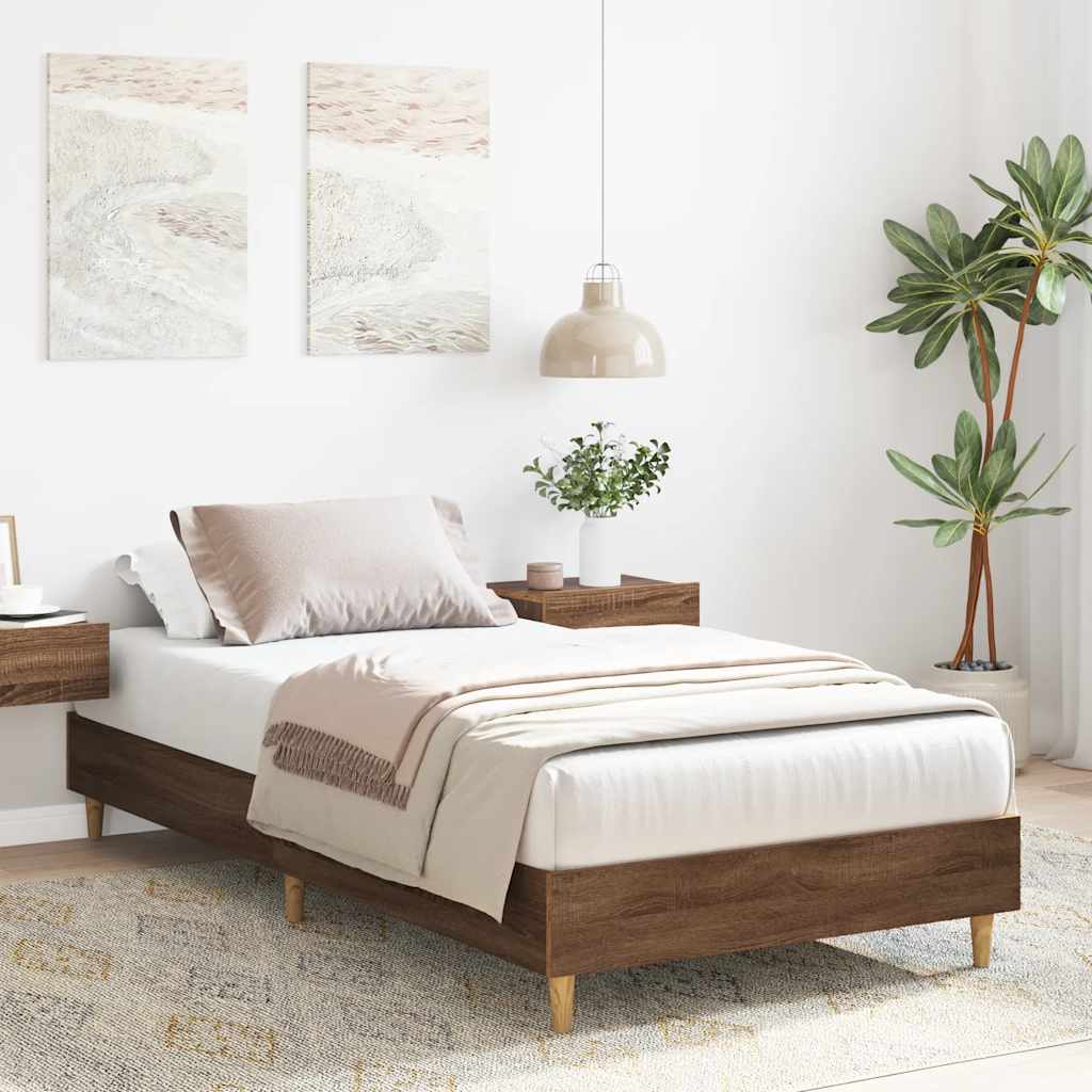 Bed Frame No Mattress Brown Oak 90x190 cm Single Engineered Wood