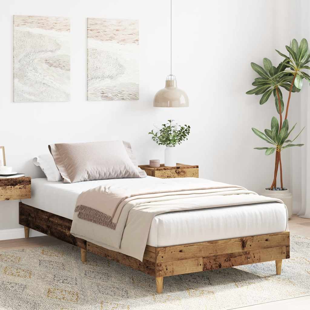 Bed Frame No Mattress Old Wood 90x190 cm Single Engineered Wood