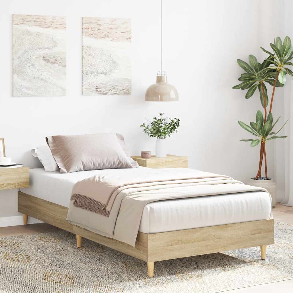 Bed Frame No Mattress Sonoma Oak 75x190 cm Small Single Engineered Wood