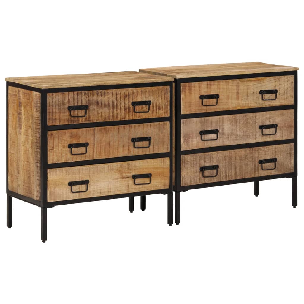 Sideboards 2 pcs 70x35x70 cm Solid Rough Wood Mango