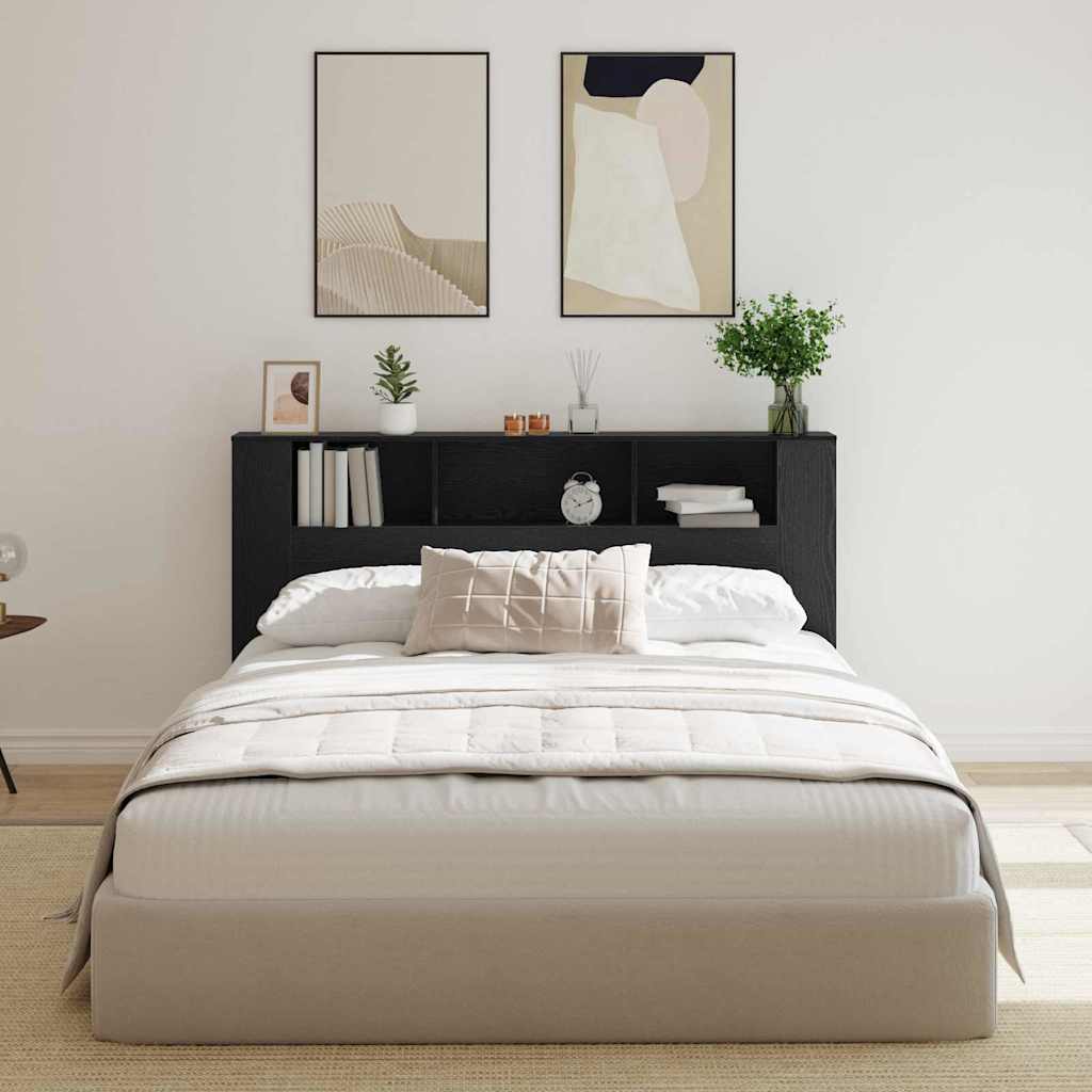 Headboard Cabinet with Storage Black oak 180 x 18.5 x 102.5 cm