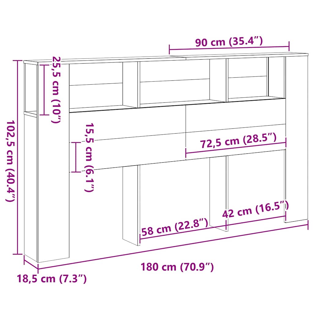 Headboard Cabinet with Storage Black oak 180 x 18.5 x 102.5 cm