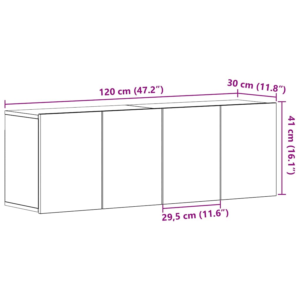 TV Cabinets 2 pcs Black Oak 120x30x41 cm Engineered Wood